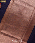 Navy Blue Pure Chanderi Silk Cotton Handloom Saree — Pallu