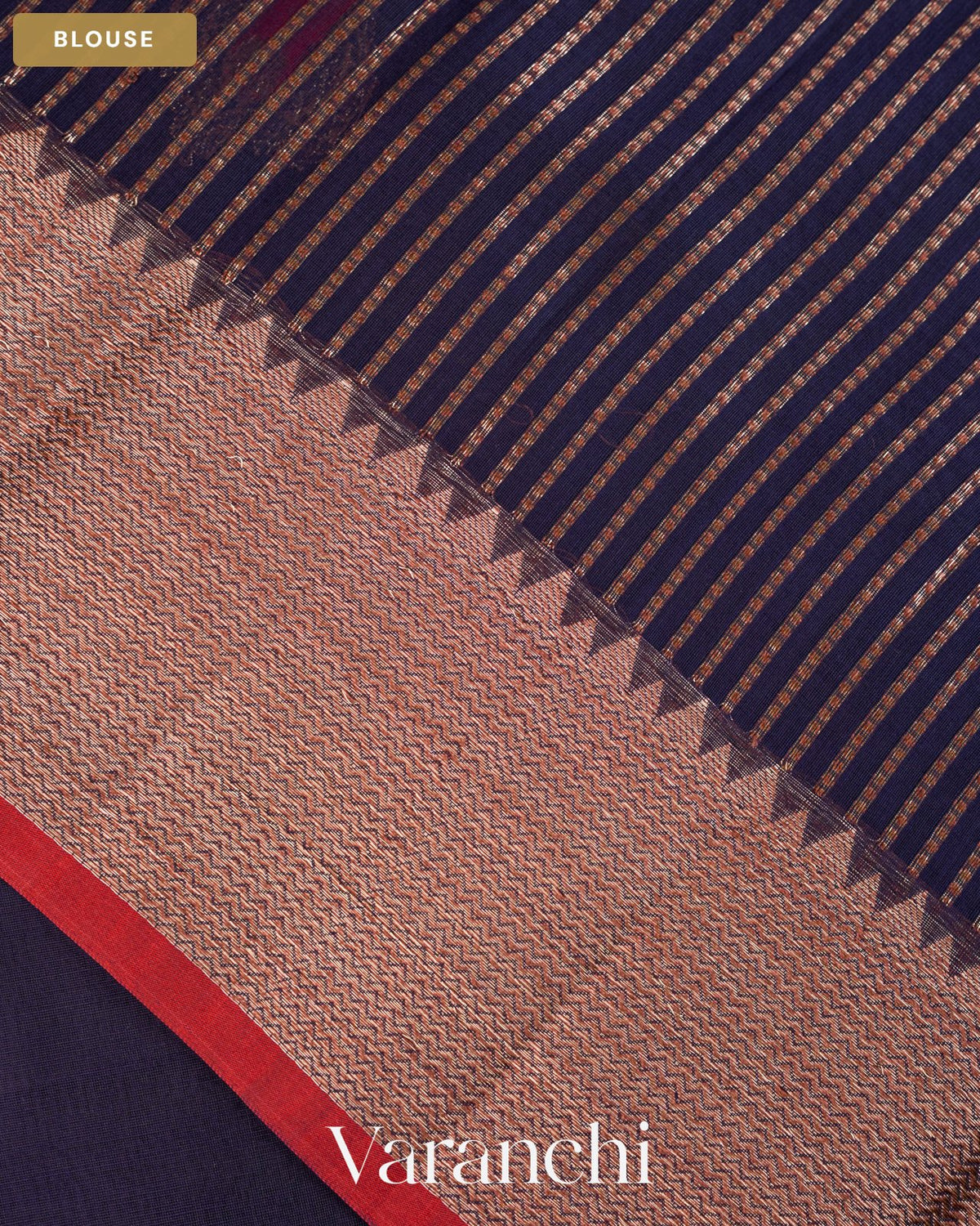 Navy Blue Pure Chanderi Silk Cotton Handloom Saree — Blouse