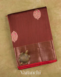 Rust Maroon Pure Chanderi Silk Cotton Handloom Saree — Folded