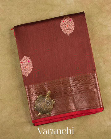 Rust Maroon Pure Chanderi Silk Cotton Handloom Saree — Folded