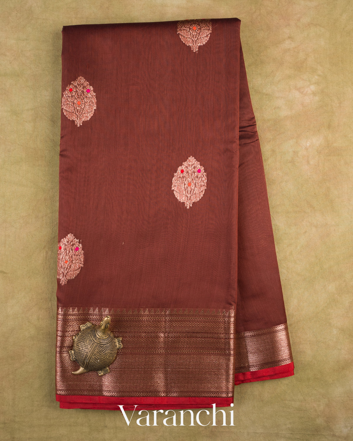 Rust Maroon Pure Chanderi Silk Cotton Handloom Saree — Full Saree