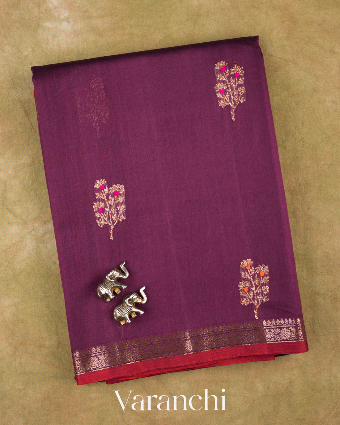 Wine Purple Pure Chanderi Silk Cotton Handloom Saree — Folded