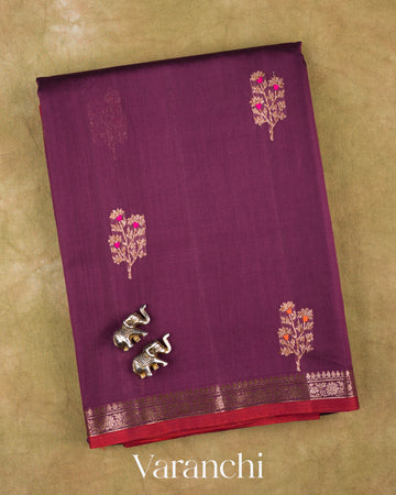 Wine Purple Pure Chanderi Silk Cotton Handloom Saree — Folded