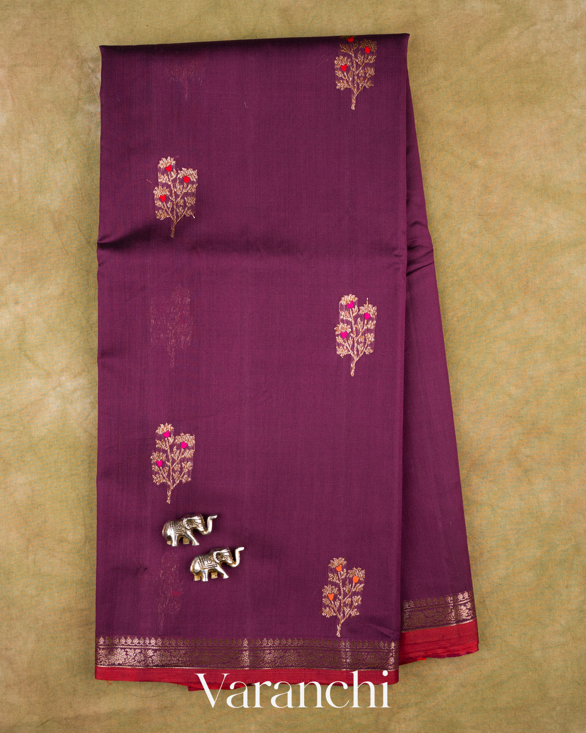 Wine Purple Pure Chanderi Silk Cotton Handloom Saree — Full Saree