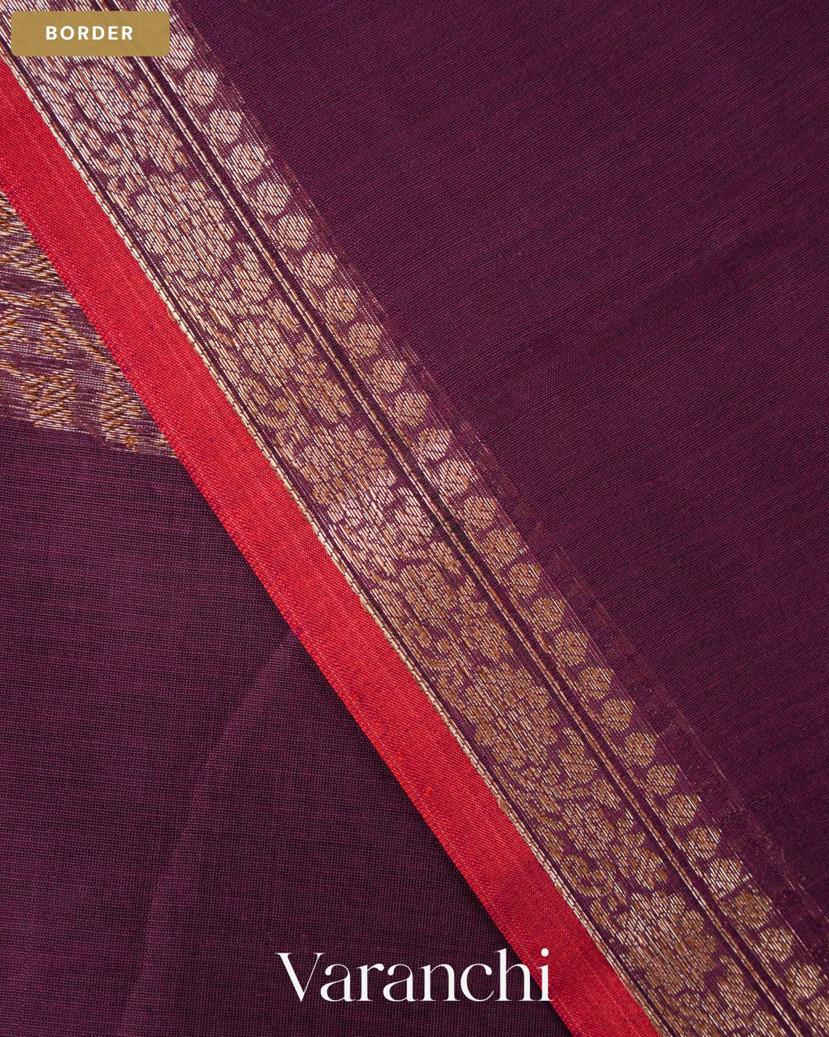 Wine Purple Pure Chanderi Silk Cotton Handloom Saree — Border