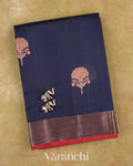 Navy Blue Pure Chanderi Silk Cotton Handloom Saree — Folded