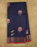 Navy Blue Pure Chanderi Silk Cotton Handloom Saree — Full Saree