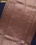 Navy Blue Pure Chanderi Silk Cotton Handloom Saree — Pallu