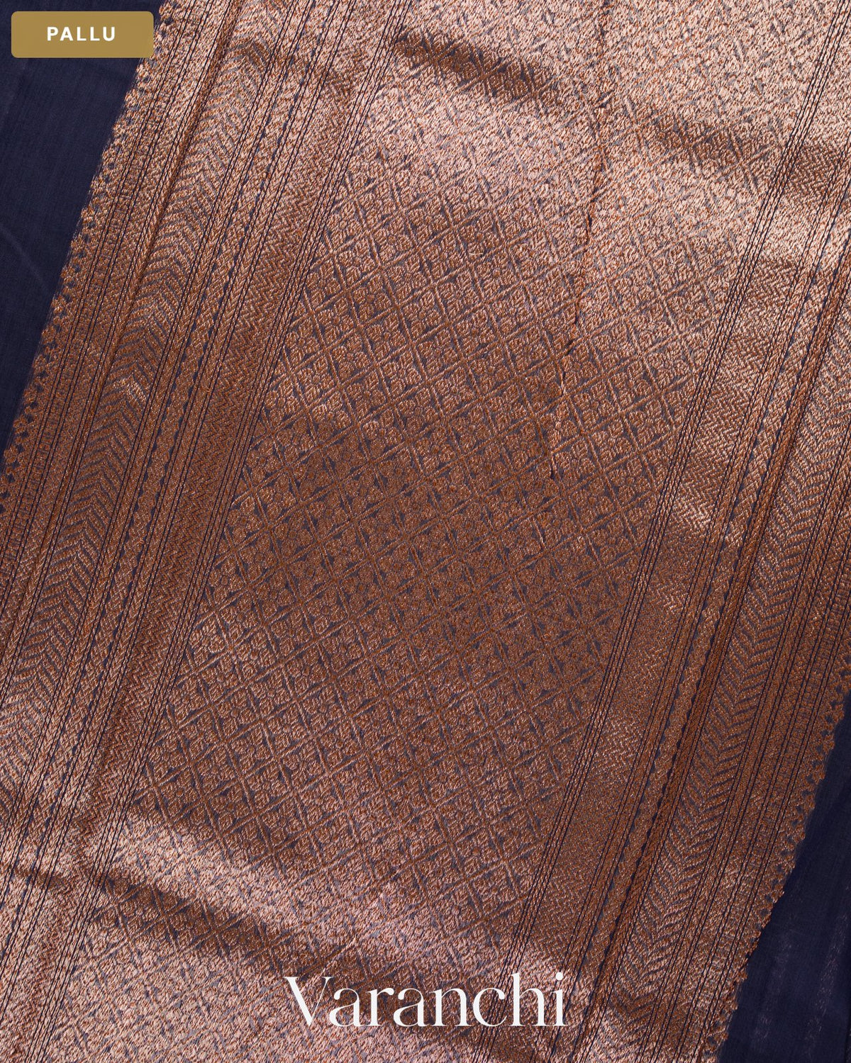 Navy Blue Pure Chanderi Silk Cotton Handloom Saree — Pallu