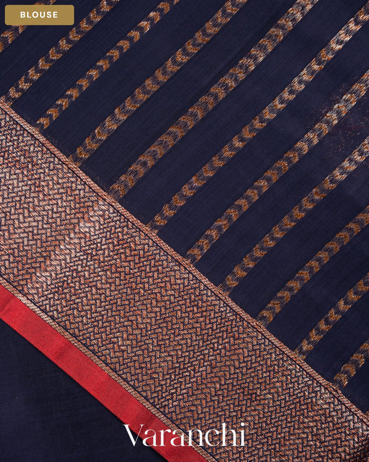 Navy Blue Pure Chanderi Silk Cotton Handloom Saree — Blouse