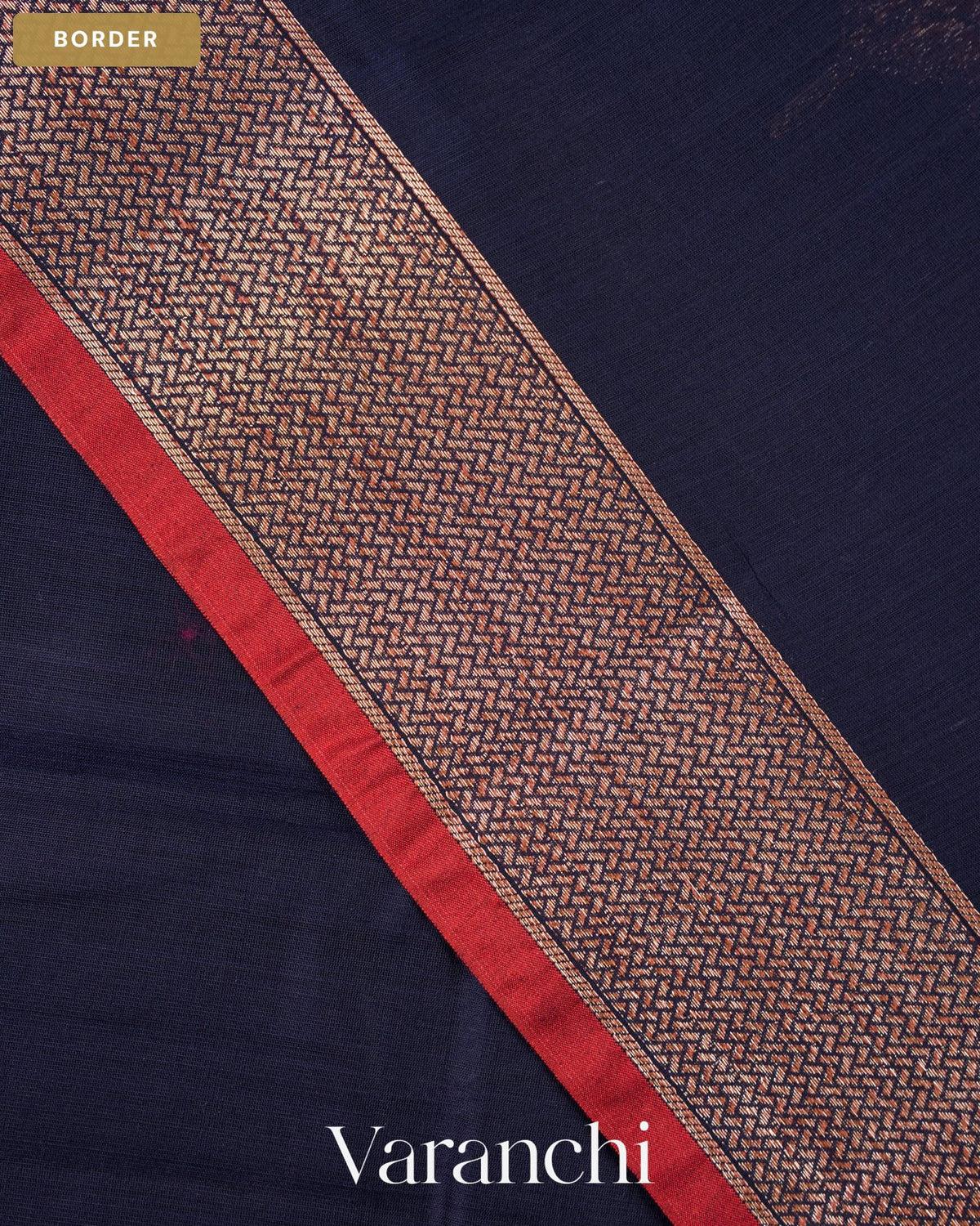 Navy Blue Pure Chanderi Silk Cotton Handloom Saree — Border