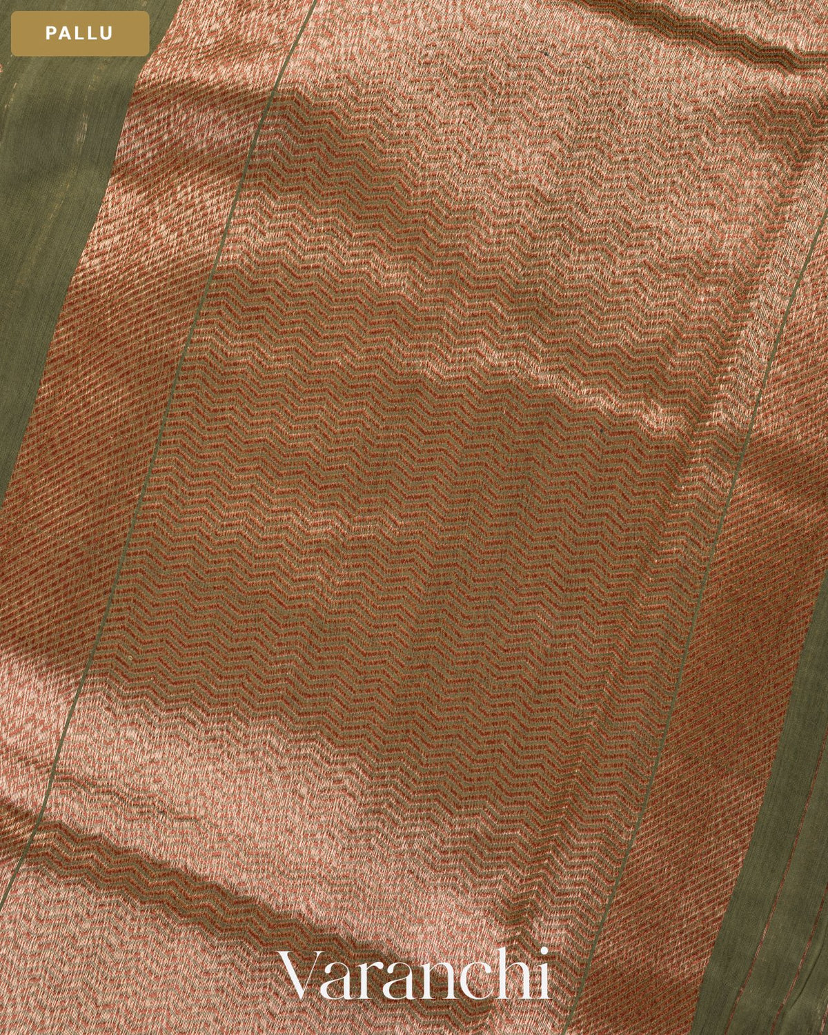 Deep Olive Green Pure Chanderi Silk Cotton Handloom Saree — Pallu