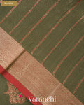 Deep Olive Green Pure Chanderi Silk Cotton Handloom Saree — Blouse