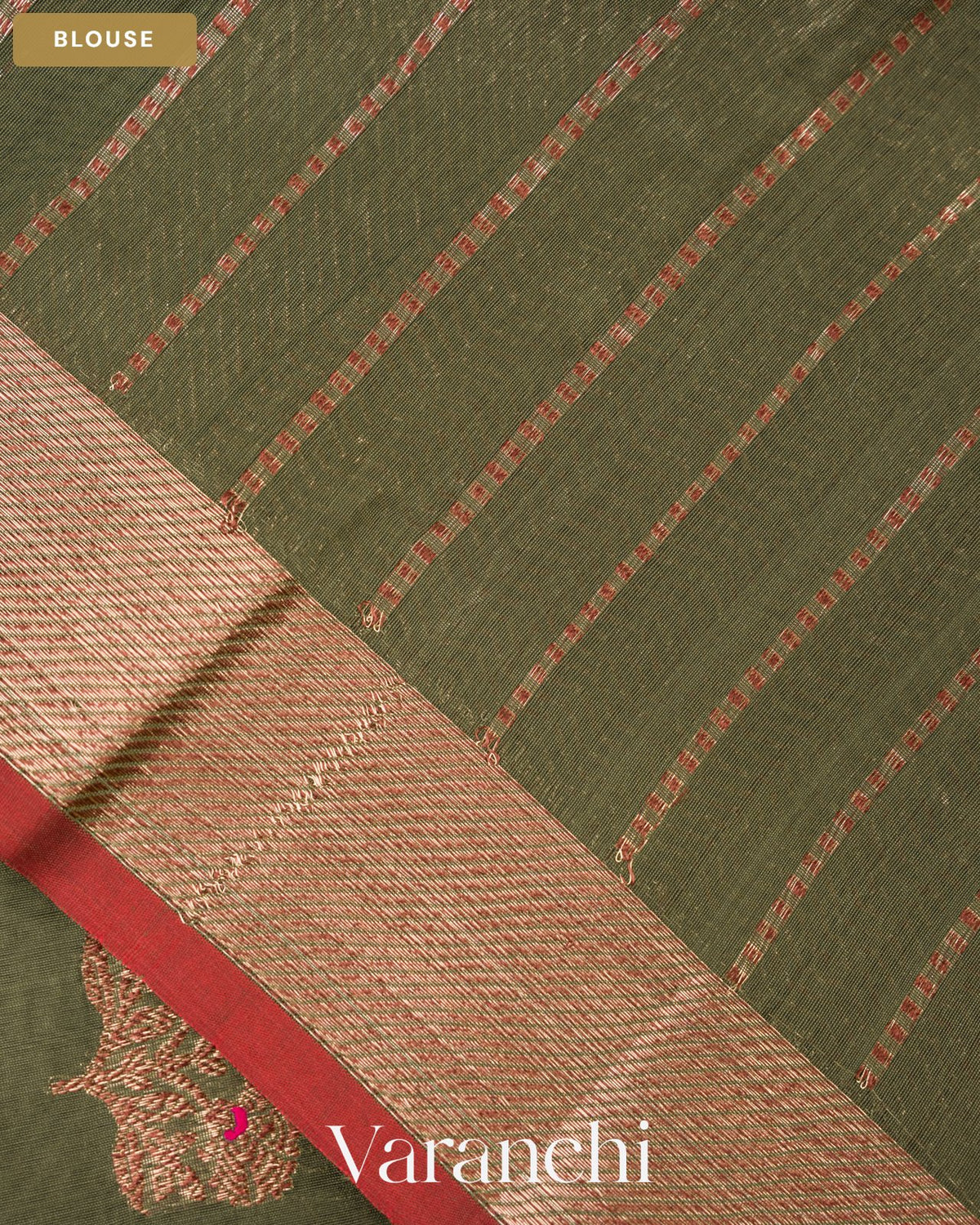 Deep Olive Green Pure Chanderi Silk Cotton Handloom Saree — Blouse