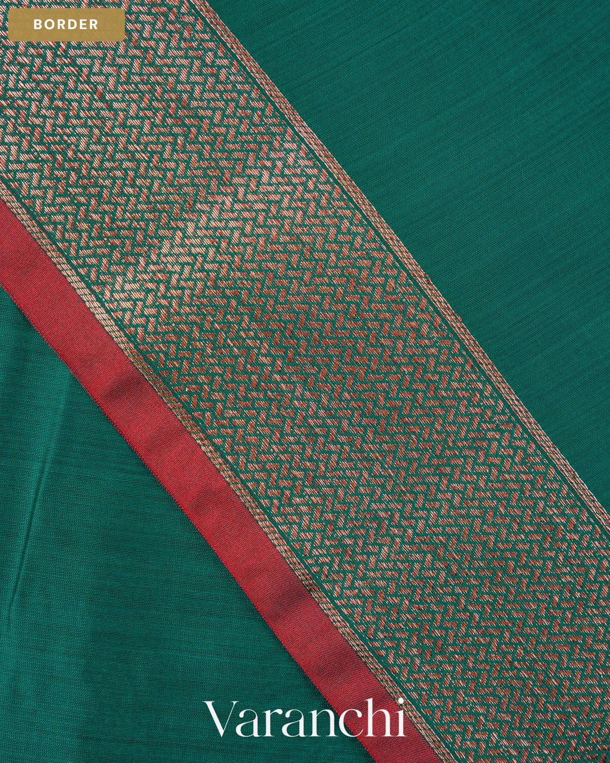 Turquoise Blue Pure Chanderi Silk Cotton Handloom Saree — Border