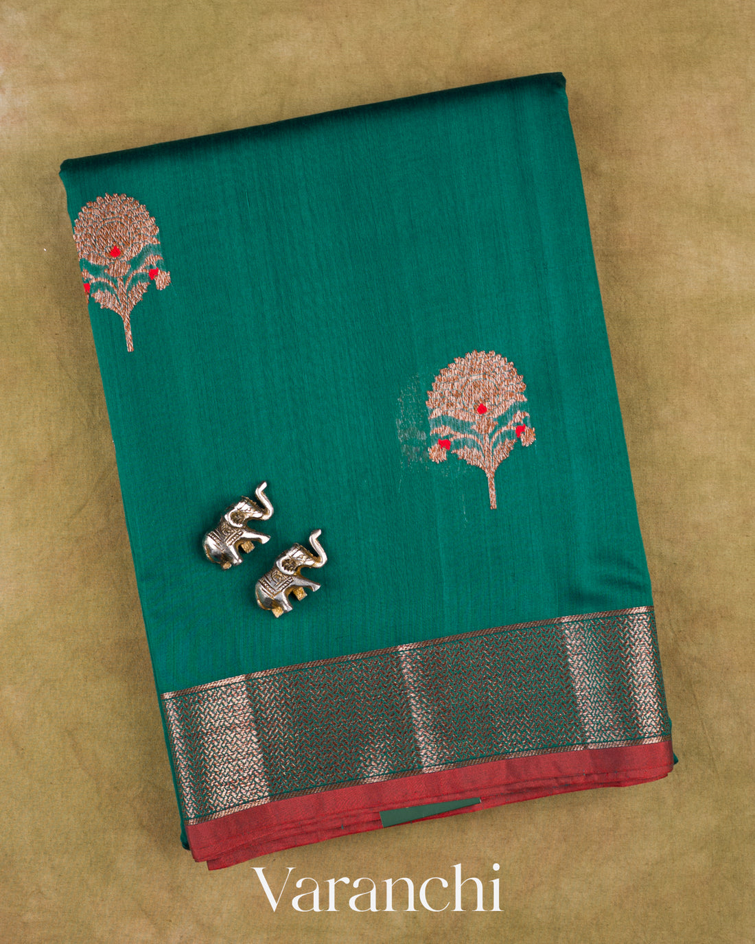 Turquoise Blue Pure Chanderi Silk Cotton Handloom Saree — Folded