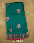 Turquoise Blue Pure Chanderi Silk Cotton Handloom Saree — Full Saree