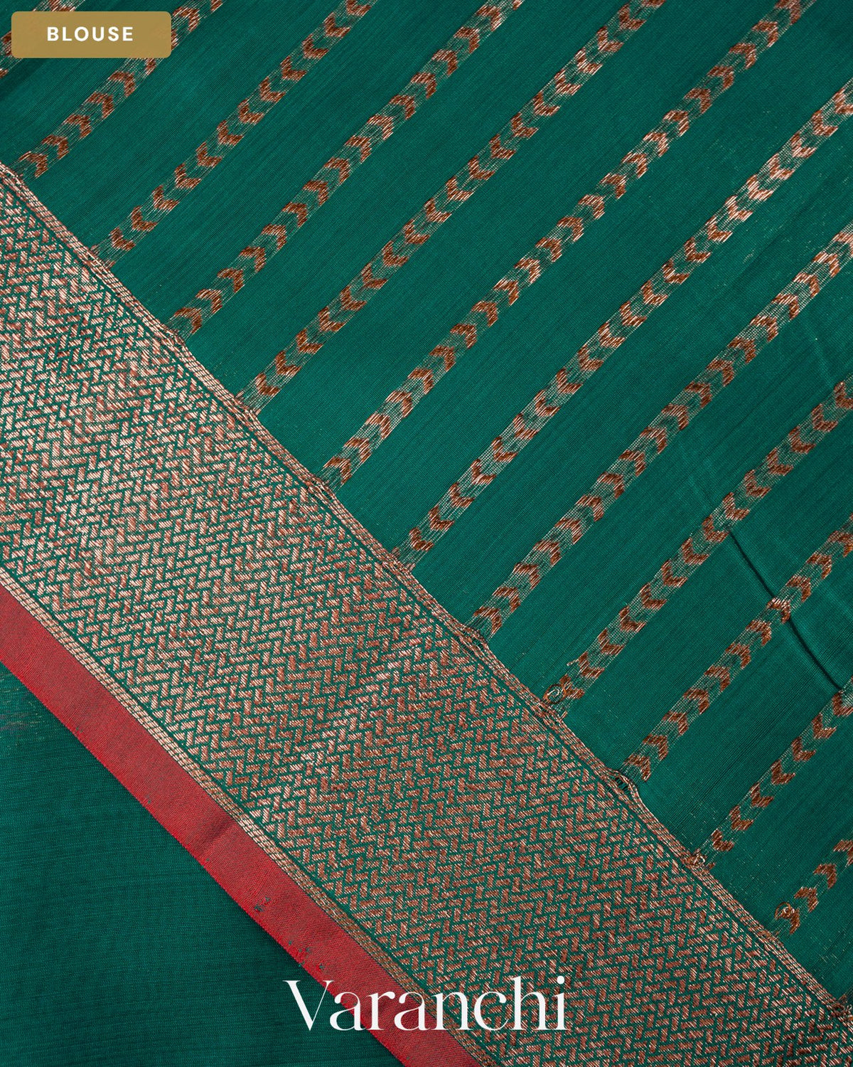 Turquoise Blue Pure Chanderi Silk Cotton Handloom Saree — Blouse
