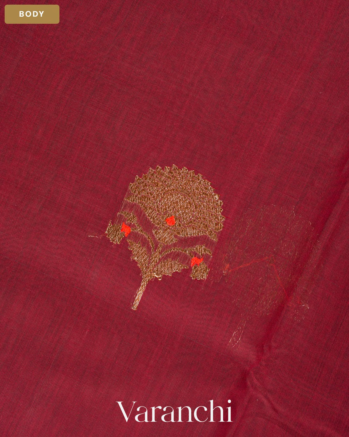 Maroon Pure Chanderi Silk Cotton Handloom Saree — Body