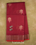 Maroon Pure Chanderi Silk Cotton Handloom Saree — Full Saree