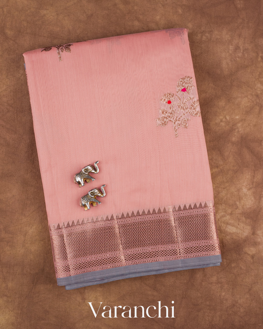 Baby Pink Pure Chanderi Silk Cotton Handloom Saree — Folded