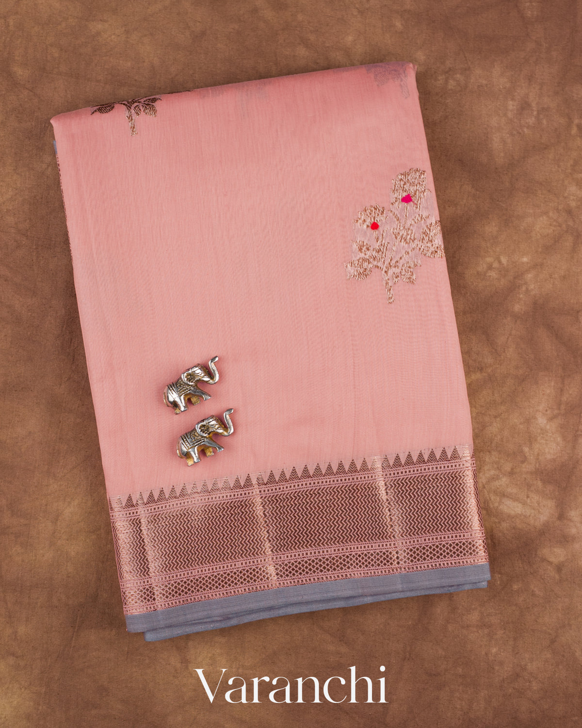 Baby Pink Pure Chanderi Silk Cotton Handloom Saree — Folded