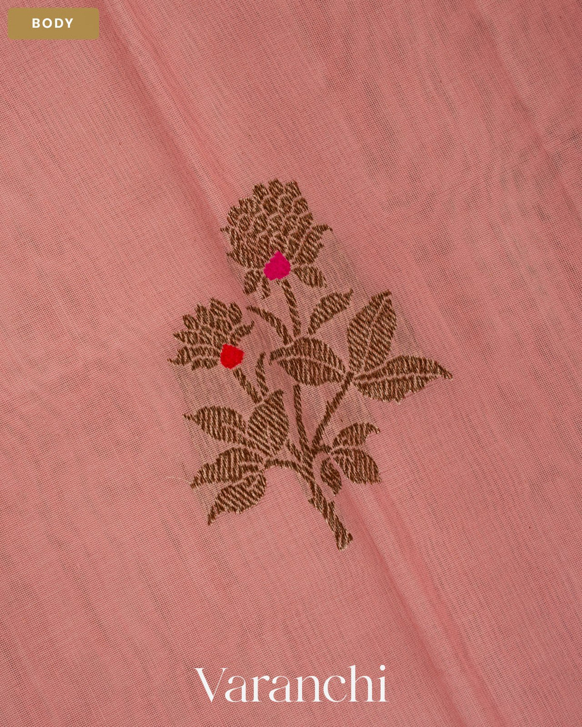 Baby Pink Pure Chanderi Silk Cotton Handloom Saree — Body