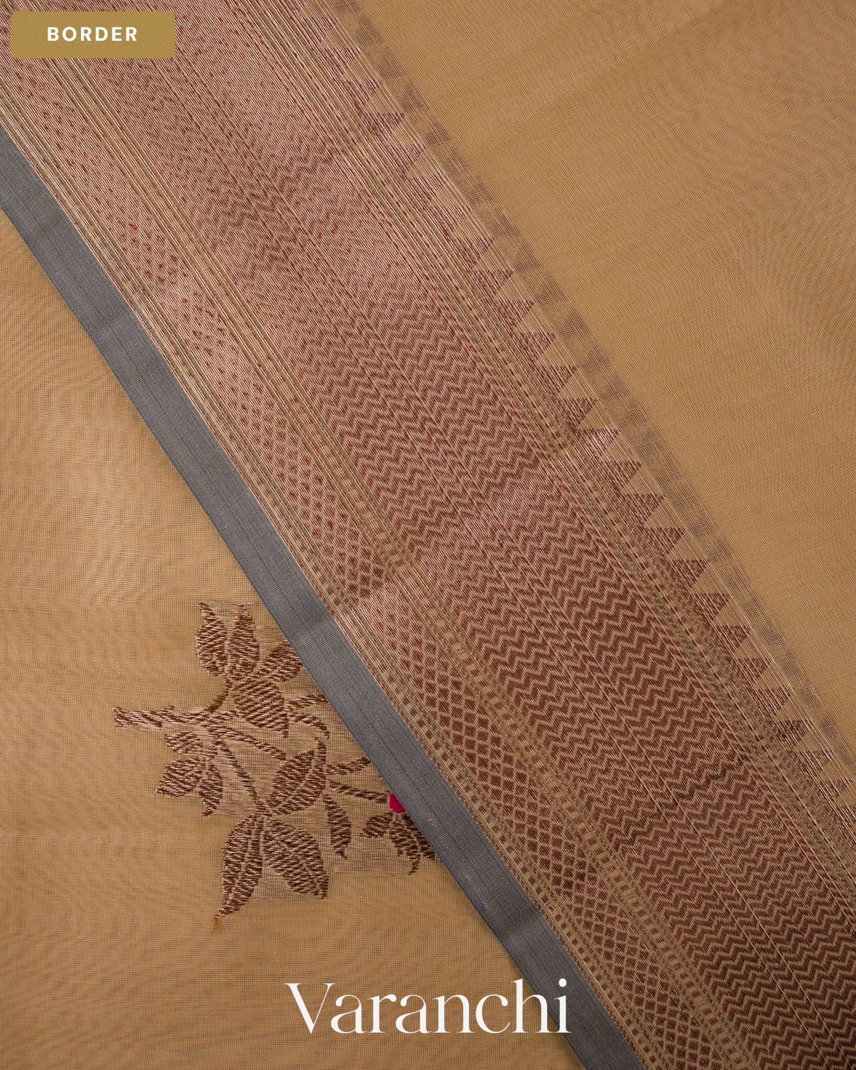 Pale Yellow Pure Chanderi Silk Cotton Handloom Saree — Border