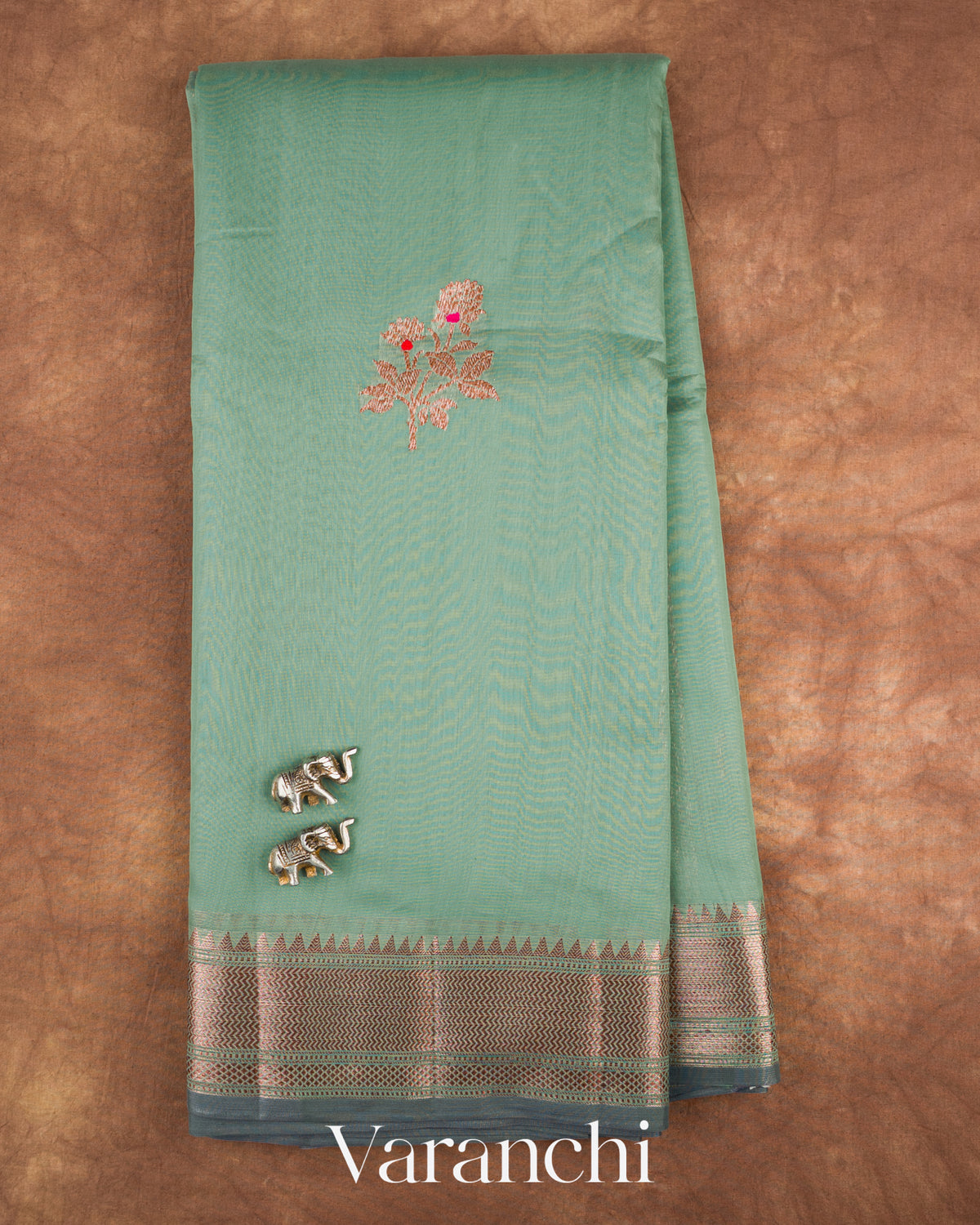 Sage Green Pure Chanderi Silk Cotton Handloom Saree — Full Saree