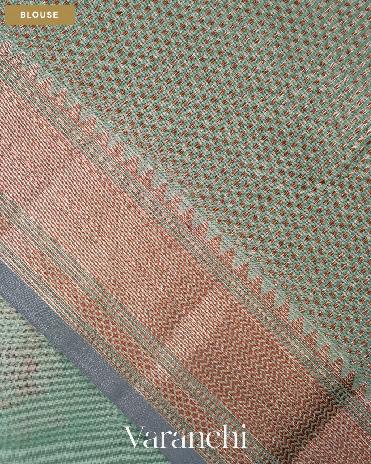 Sage Green Pure Chanderi Silk Cotton Handloom Saree — Blouse