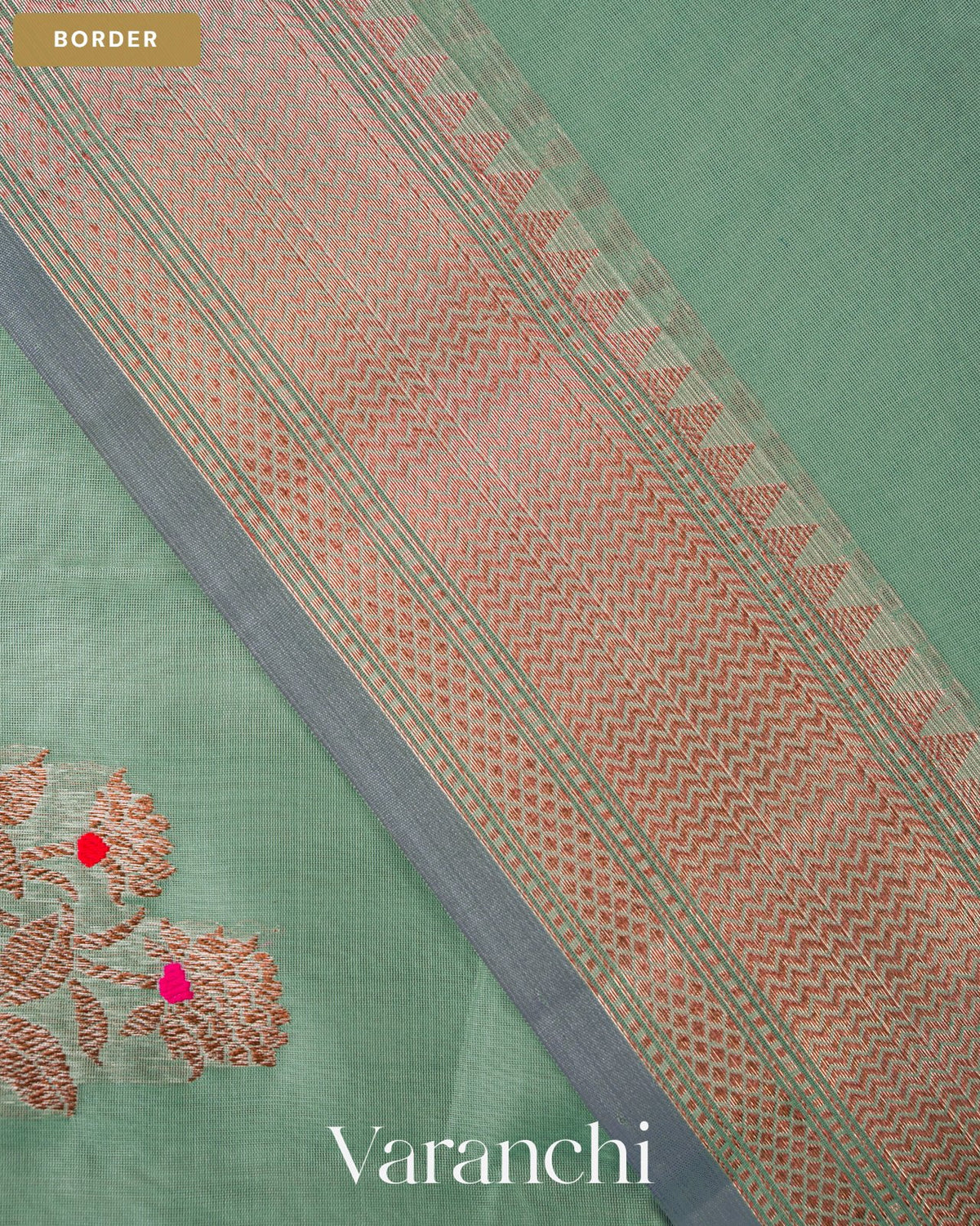 Sage Green Pure Chanderi Silk Cotton Handloom Saree — Border