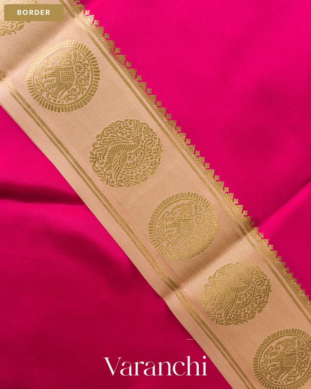 Rani Pink Pure Mysore Crepe Silk Saree — Border