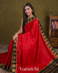 Vermilion Red Pure Mysore Crepe Silk Saree — Draped