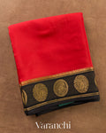 Vermilion Red Pure Mysore Crepe Silk Saree — Folded