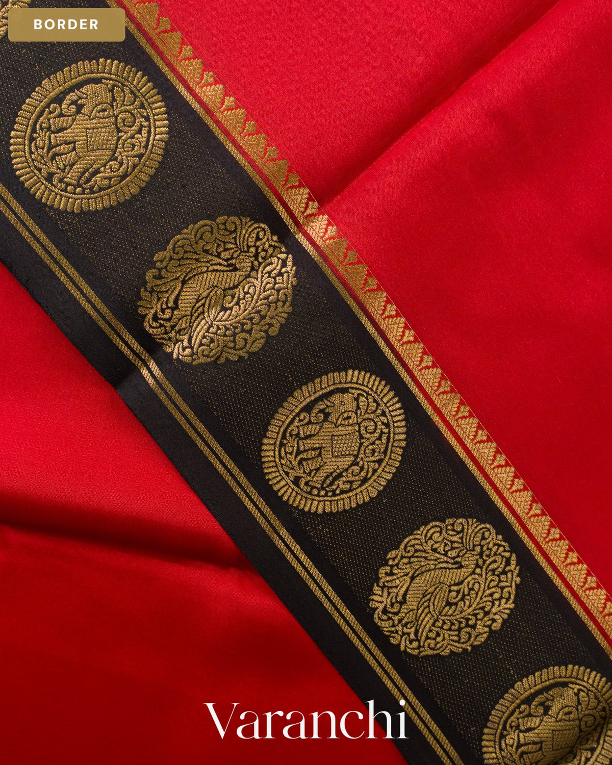 Vermilion Red Pure Mysore Crepe Silk Saree — Border