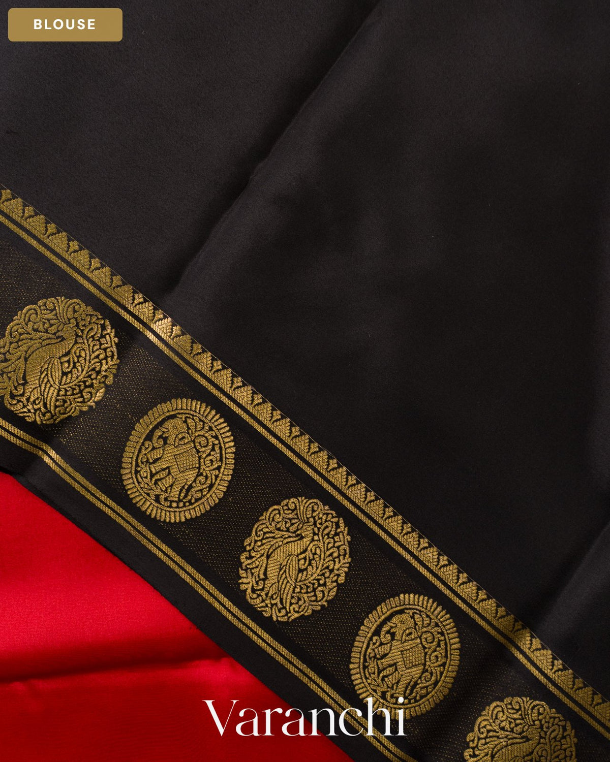 Vermilion Red Pure Mysore Crepe Silk Saree — Blouse