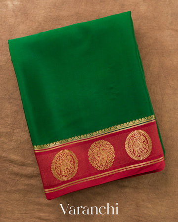 Bottle Green Pure Mysore Crepe Silk Saree — Folded