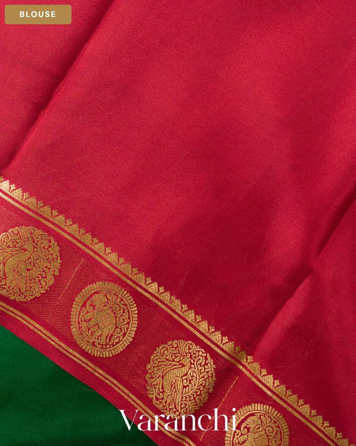 Bottle Green Pure Mysore Crepe Silk Saree — Blouse