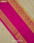 Muted Beige Striped Pure Mysore Crepe Silk Saree — Border