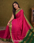 Deep Magenta Checkered Pure Mysore Crepe Silk Saree — Draped