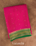 Deep Magenta Checkered Pure Mysore Crepe Silk Saree — Folded