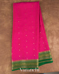 Deep Magenta Checkered Pure Mysore Crepe Silk Saree — Full Saree