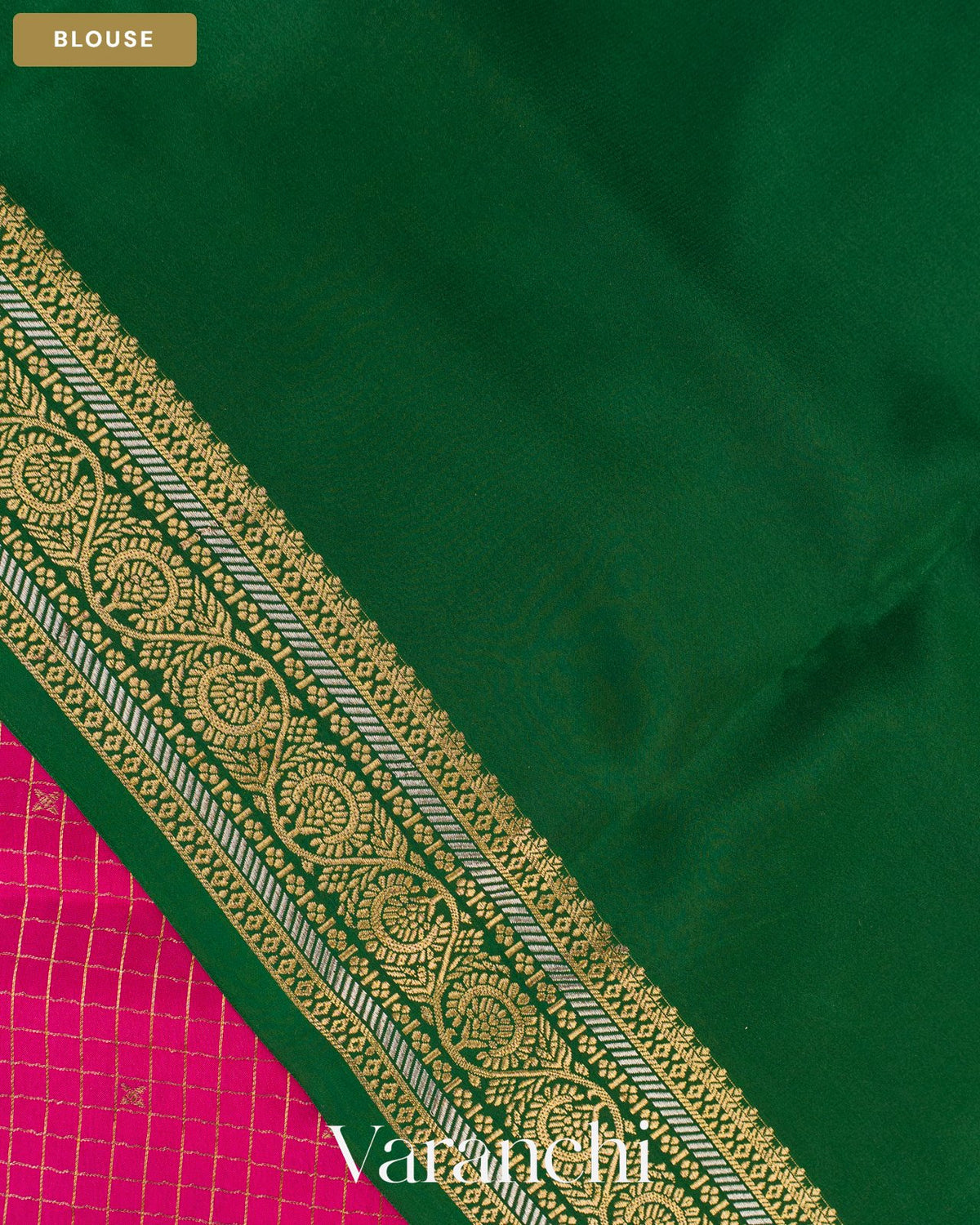 Deep Magenta Checkered Pure Mysore Crepe Silk Saree — Blouse