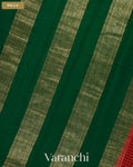 Tulip Red Checkered Pure Mysore Crepe Silk Saree — Pallu
