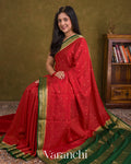 Tulip Red Checkered Pure Mysore Crepe Silk Saree — Draped