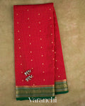 Tulip Red Checkered Pure Mysore Crepe Silk Saree — Full Saree