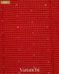 Tulip Red Checkered Pure Mysore Crepe Silk Saree — Body