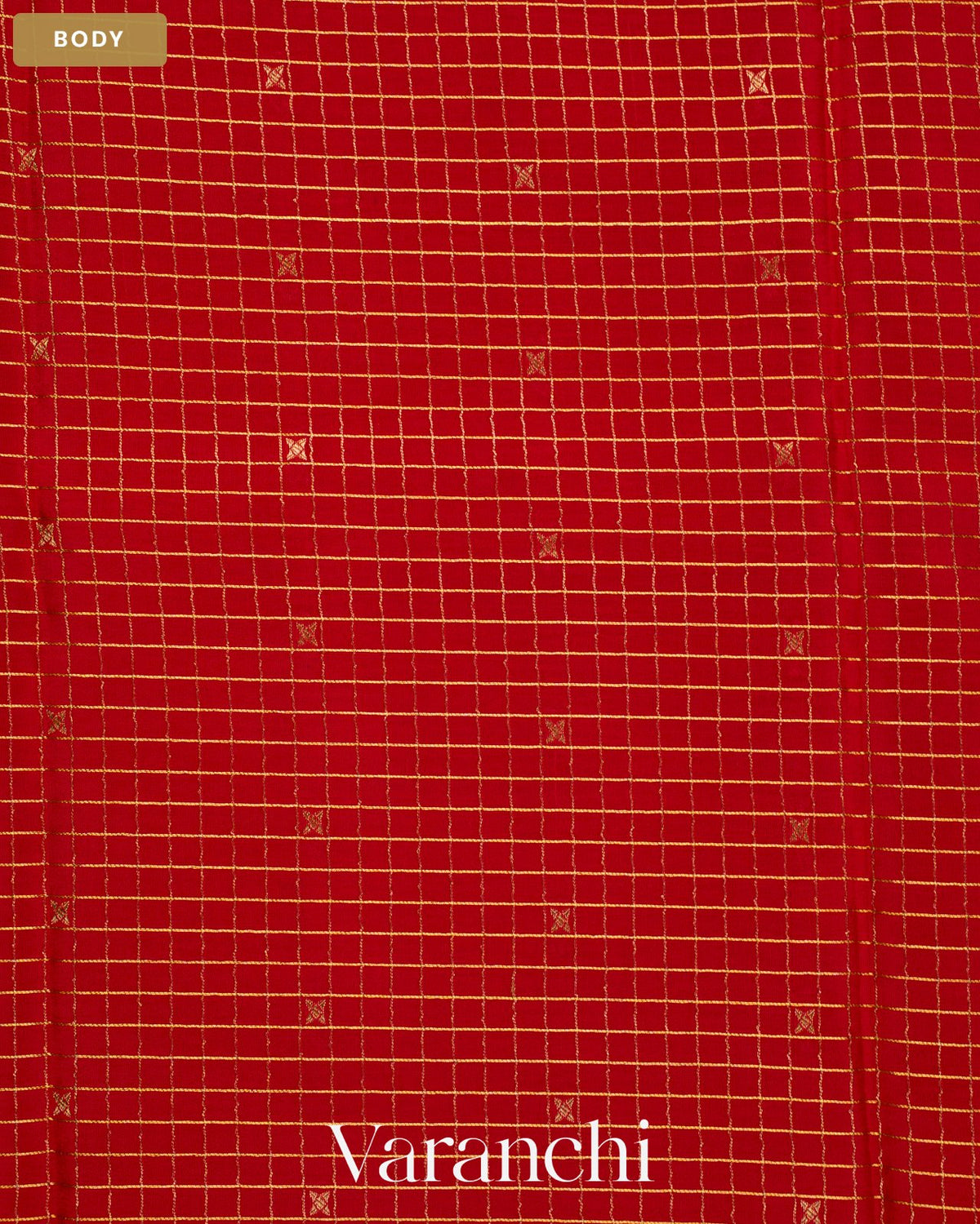 Tulip Red Checkered Pure Mysore Crepe Silk Saree — Body