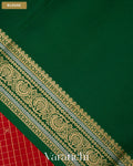 Tulip Red Checkered Pure Mysore Crepe Silk Saree — Blouse