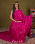 Rani Pink Striped Pure Mysore Crepe Silk Saree — Draped